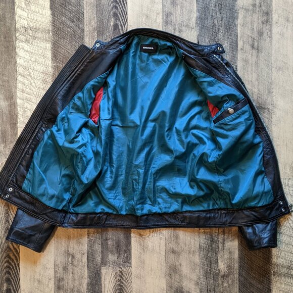 Diesel L-Shiro Leather Moto Jacket Black Large - Picture 3 of 9